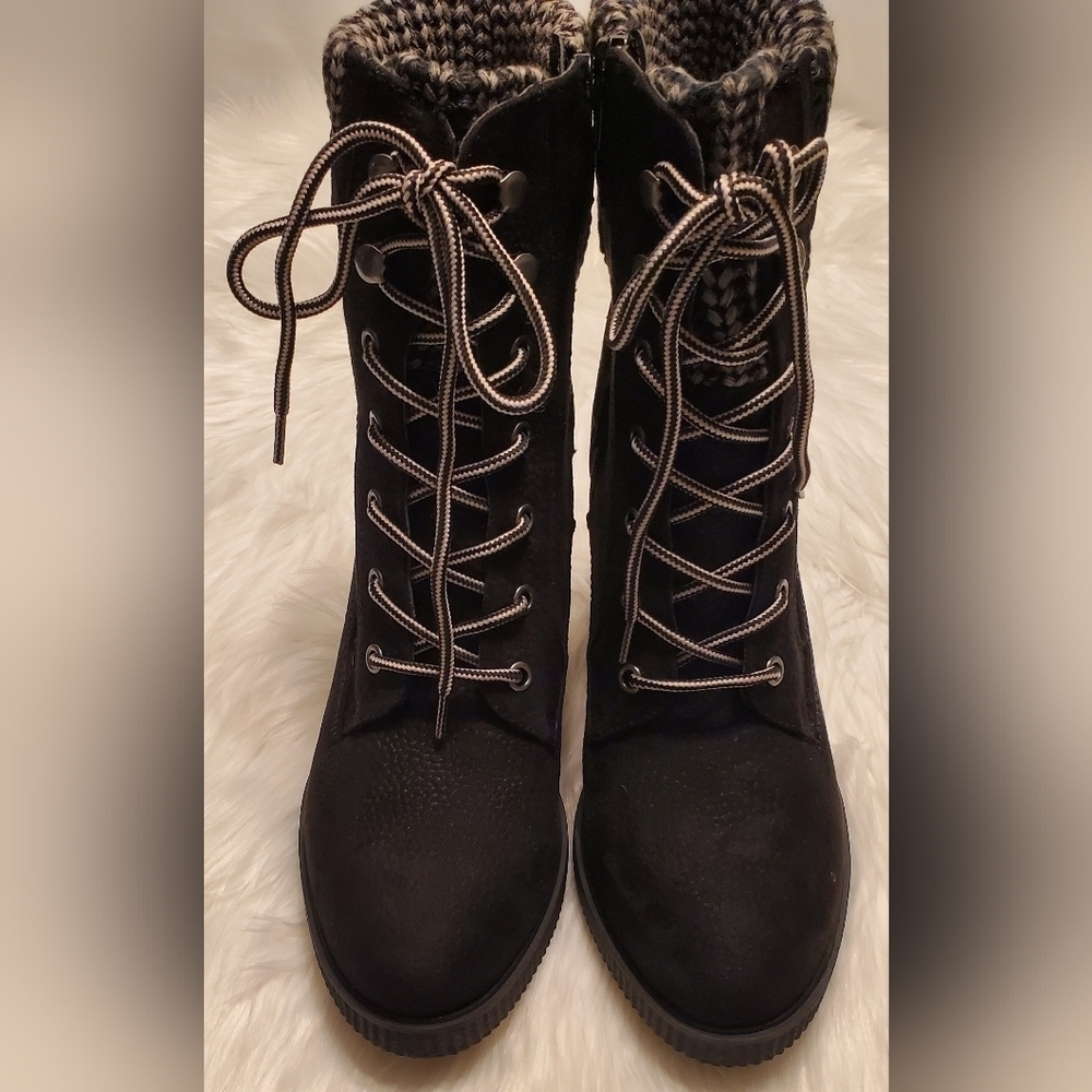 White Mountain Tonya Women's Black Ankle Moto Lace Up Combat Boots Size 10 - Picture 5 of 8